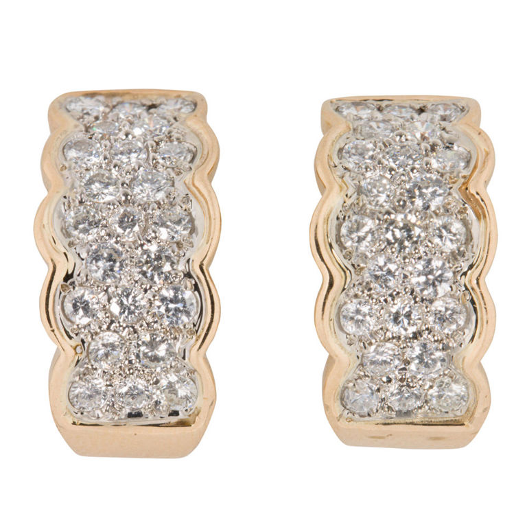14k Gold Diamond Half Hoop Earrings