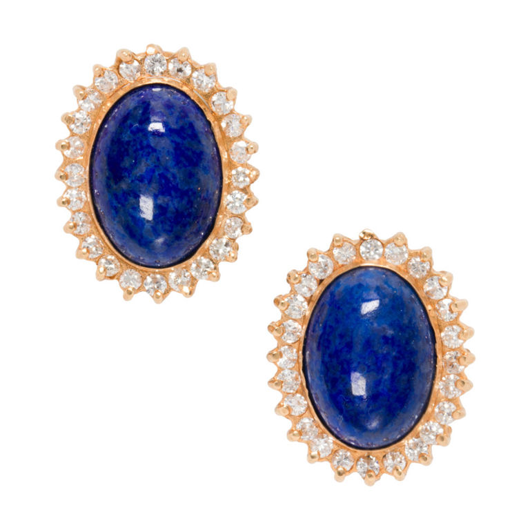 14k Gold Lapis and Diamond Earrings