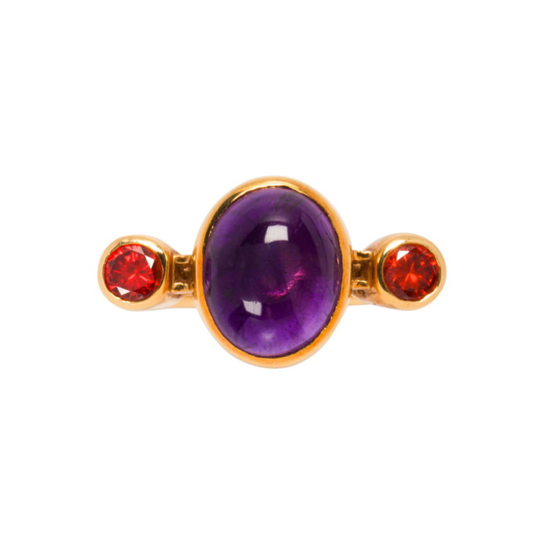 18k Gold Amethyst and Orange Zircon Ring