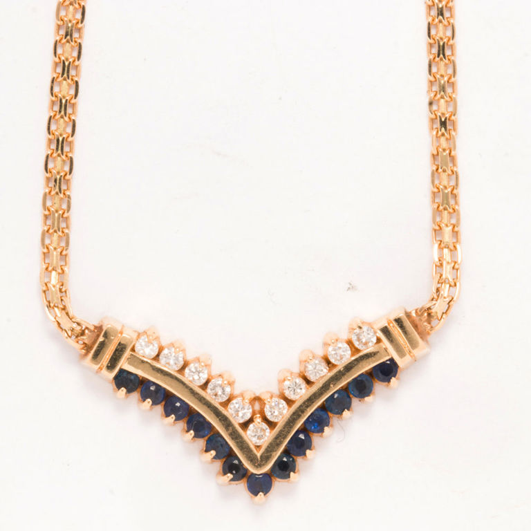 14k Gold Diamond and Sapphire Necklace