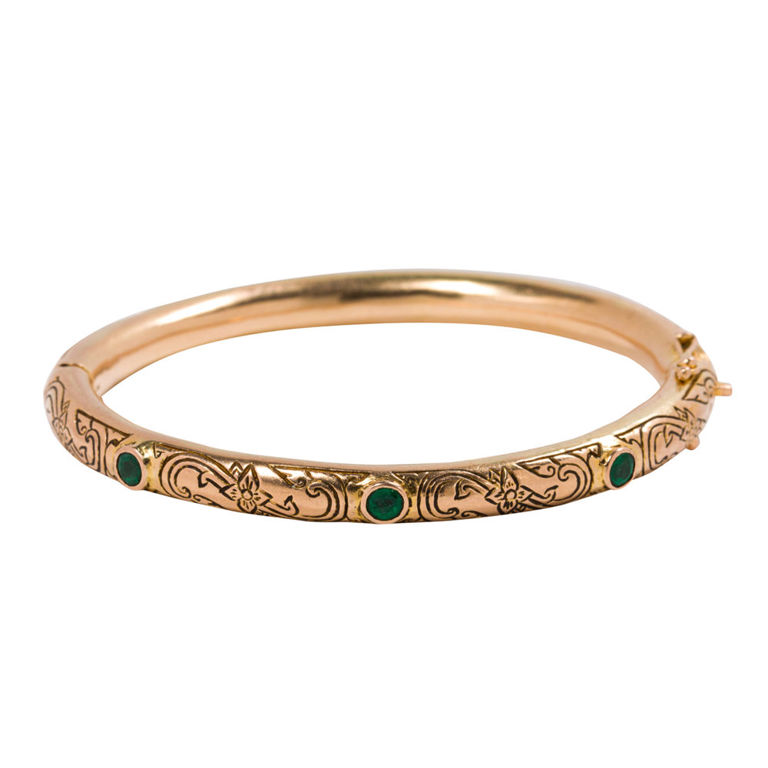 14k Gold Emerald Bangle Bracelet