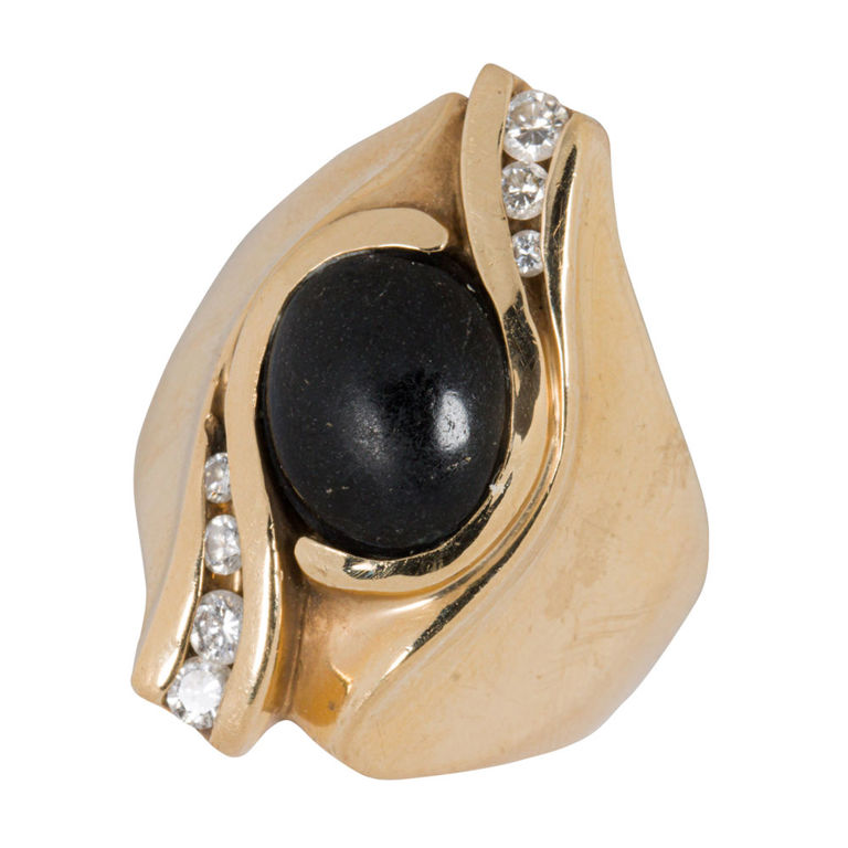 14k Gold Onyx and Diamond Ring