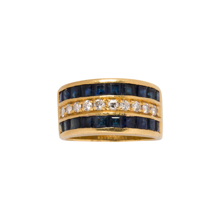 18k Gold Diamond and Sapphire Ring