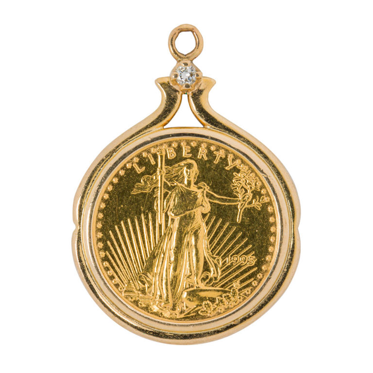 14k Gold Coin and Diamond Pendant
