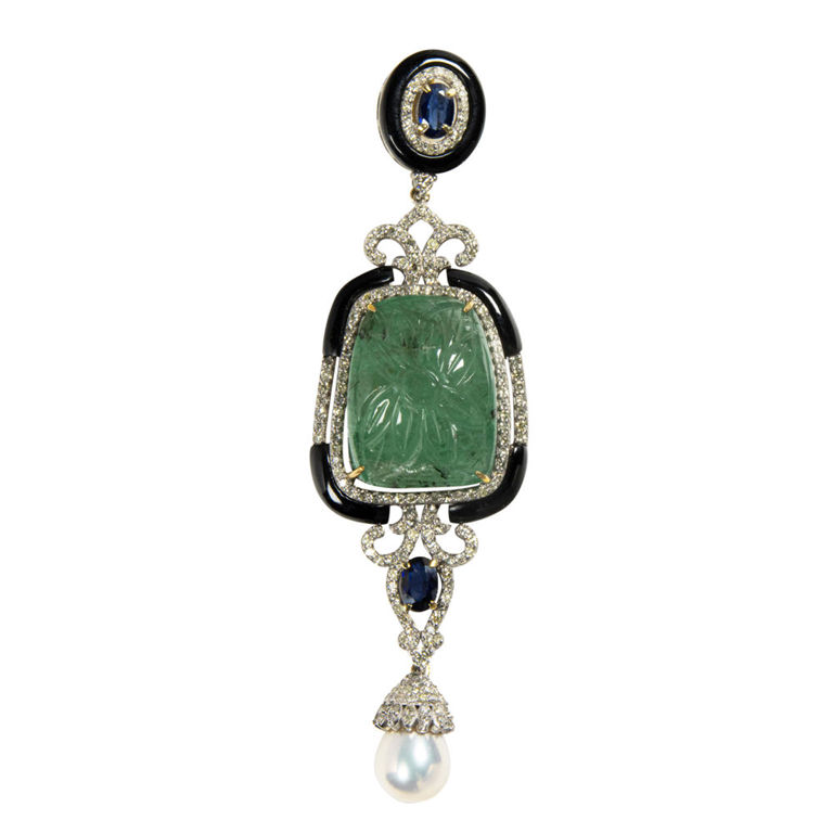14k Gold Emerald, Sapphire, Diamond Pendant