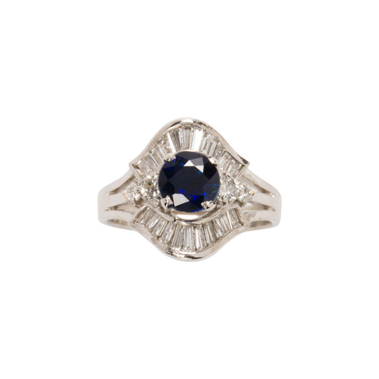 Platinum Sapphire and Diamond Ring