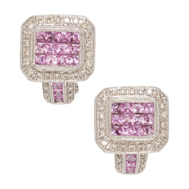 14k Gold Pink Sapphire and Diamond Earrings