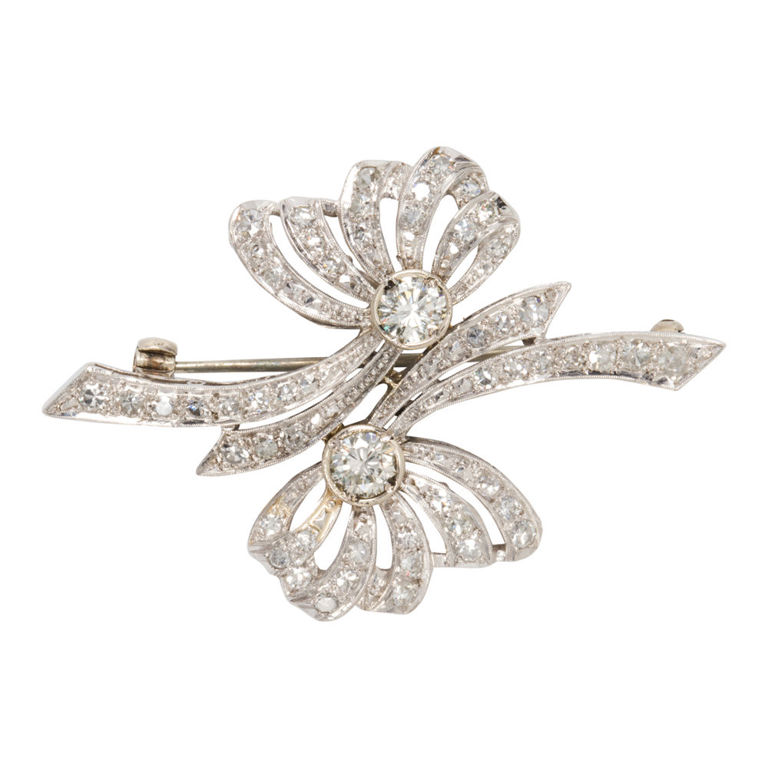 14k White Gold Diamond Brooch