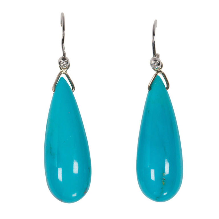 18k White Gold Turquoise and Diamond Earrings