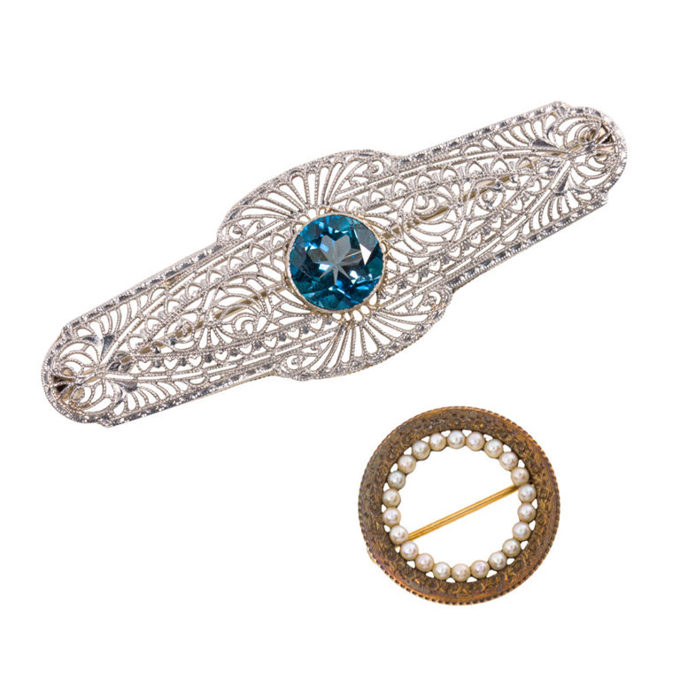 14k Gold Topaz and Pearl Brooches