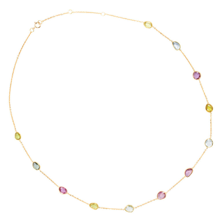 18k Gold Multi-Color Sapphire Necklace