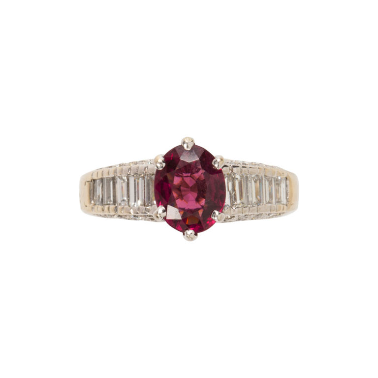 14k Gold Rhodolite Garnet and Diamond Ring