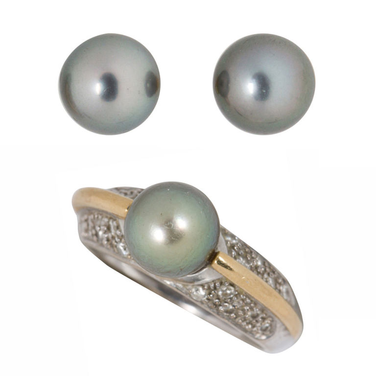 Pearl and Diamond Ring and Earrings