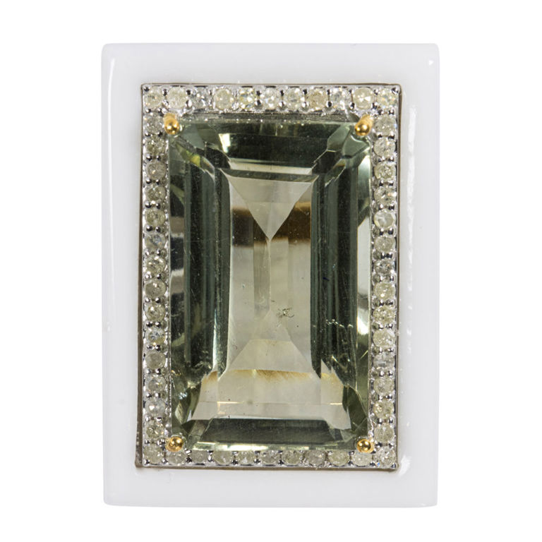 Prasiolite and Diamond Ring