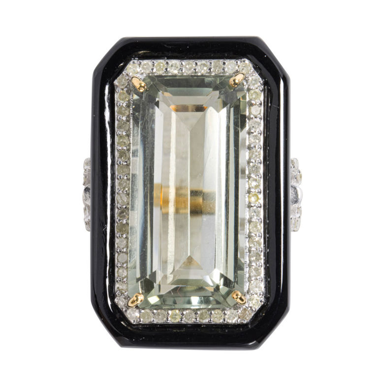 Prasiolite and Diamond Ring