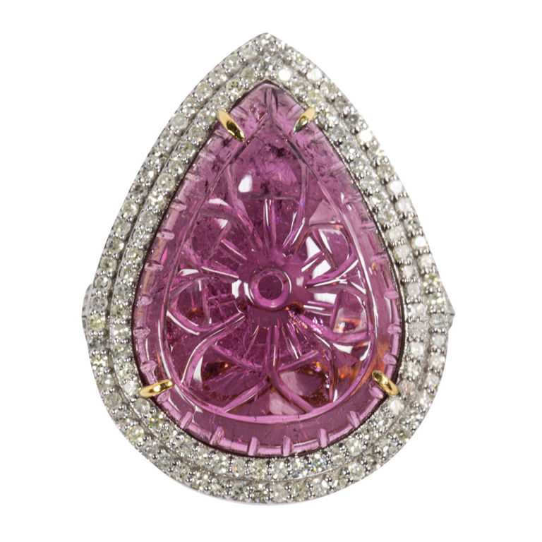 Rubellite and Diamond Ring