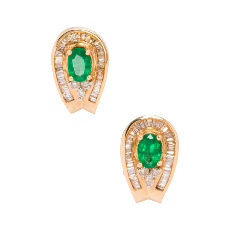 14k Gold Emerald and Diamond Earrings