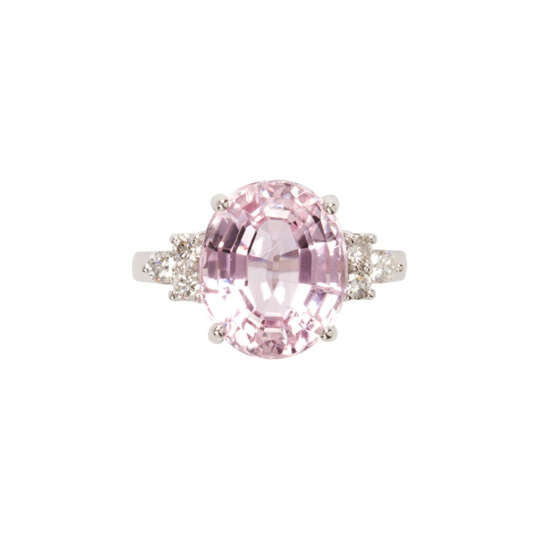 18k White Gold Kunzite and Diamond Ring