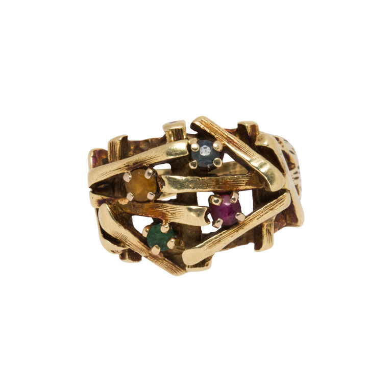 14k Gold Citrine, Ruby, Sapphire and Emerald Ring
