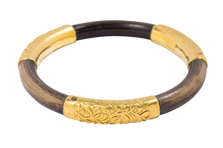 High Karat Gold and Wood Bangle Bracelet