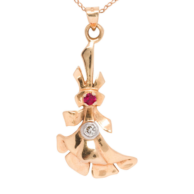 14k Gold Ruby and Diamond Pendant Necklace
