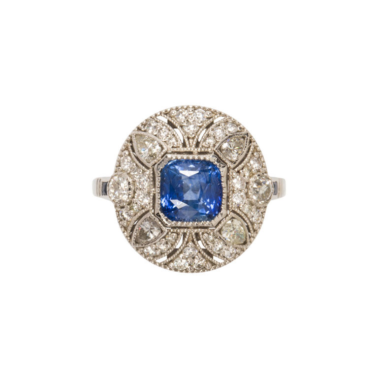 Platinum Sapphire and Diamond Ring