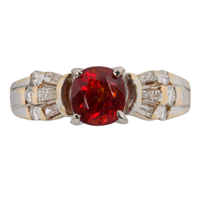 14k Gold Orange Sapphire and Diamond Ring
