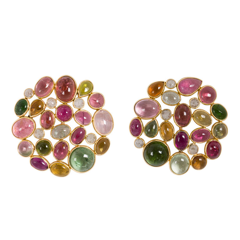 18k Gold Tourmaline and Diamond Earrings