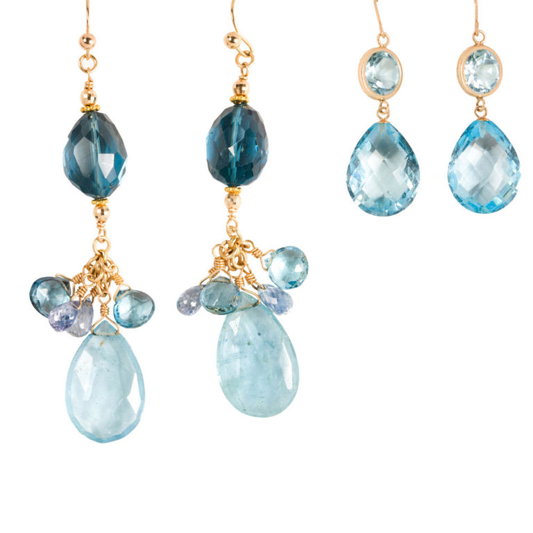 Gold Blue Topaz Earrings