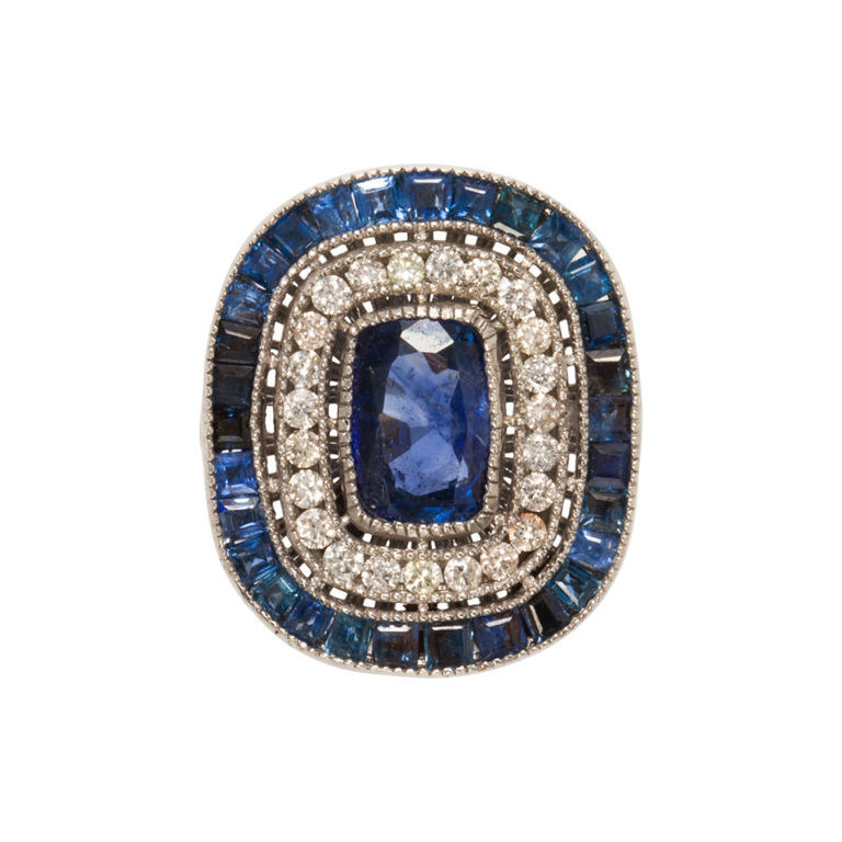 Platinum Kashmir Sapphire and Diamond Ring