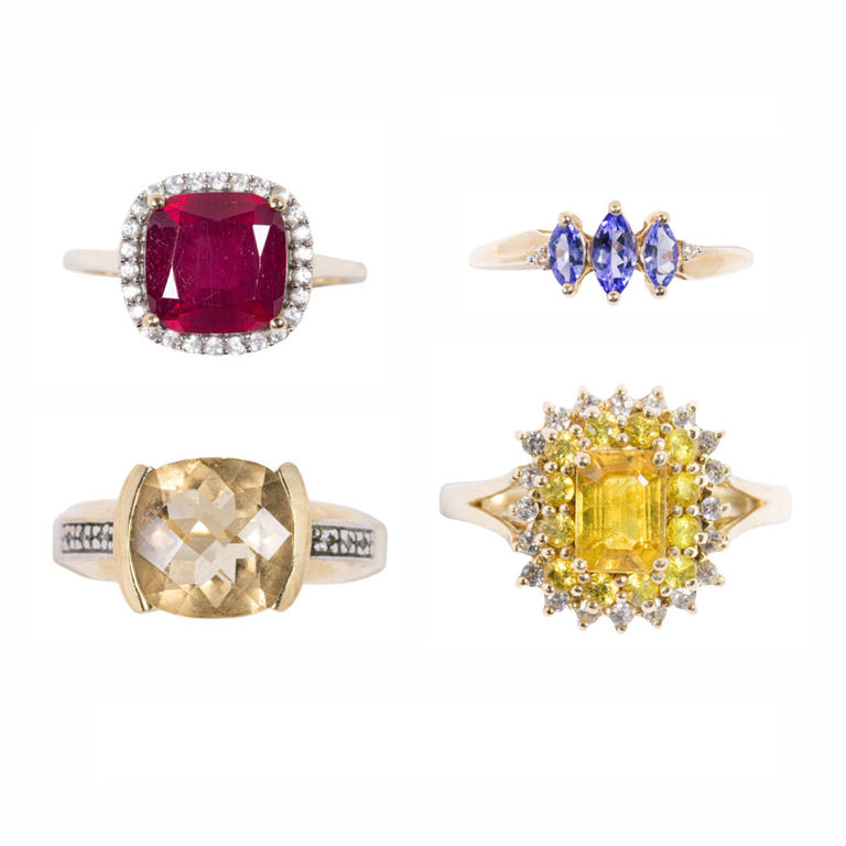 10k Gold Synthetic Ruby, Iolite and Citrine Rings