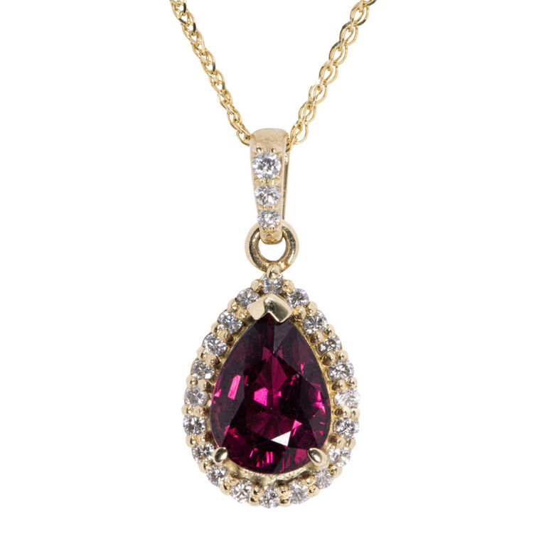 14k Gold Rubellite, Diamond Pendant Necklace