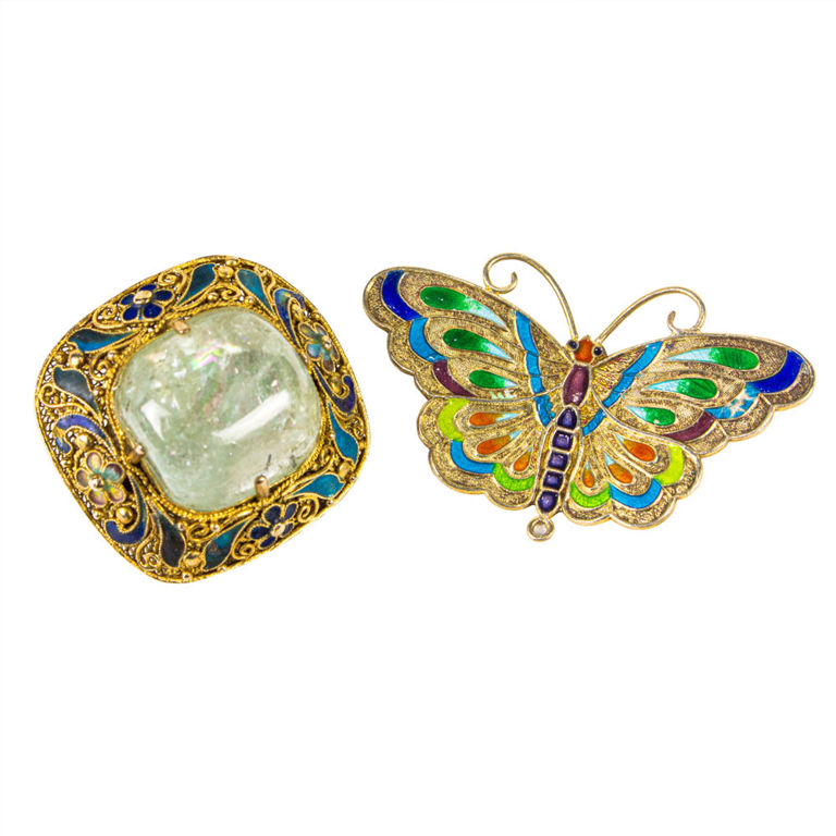 Chinese Enameled Silver Brooches