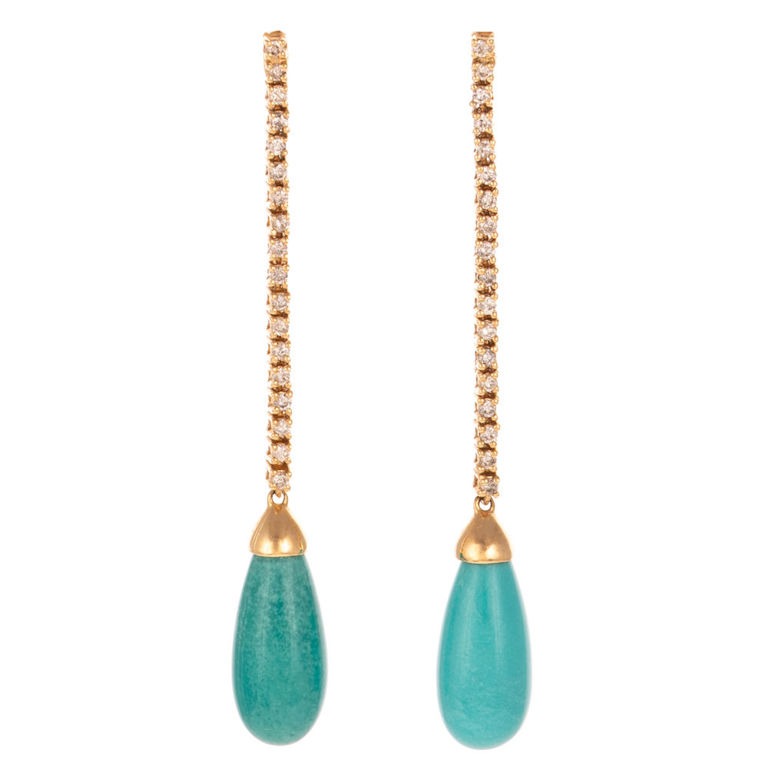 14k Gold Turquoise and Diamond Dangle Earrings