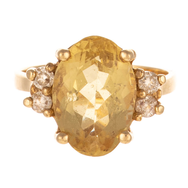 14k Yellow Gold Beryl and Diamond Cocktail Ring