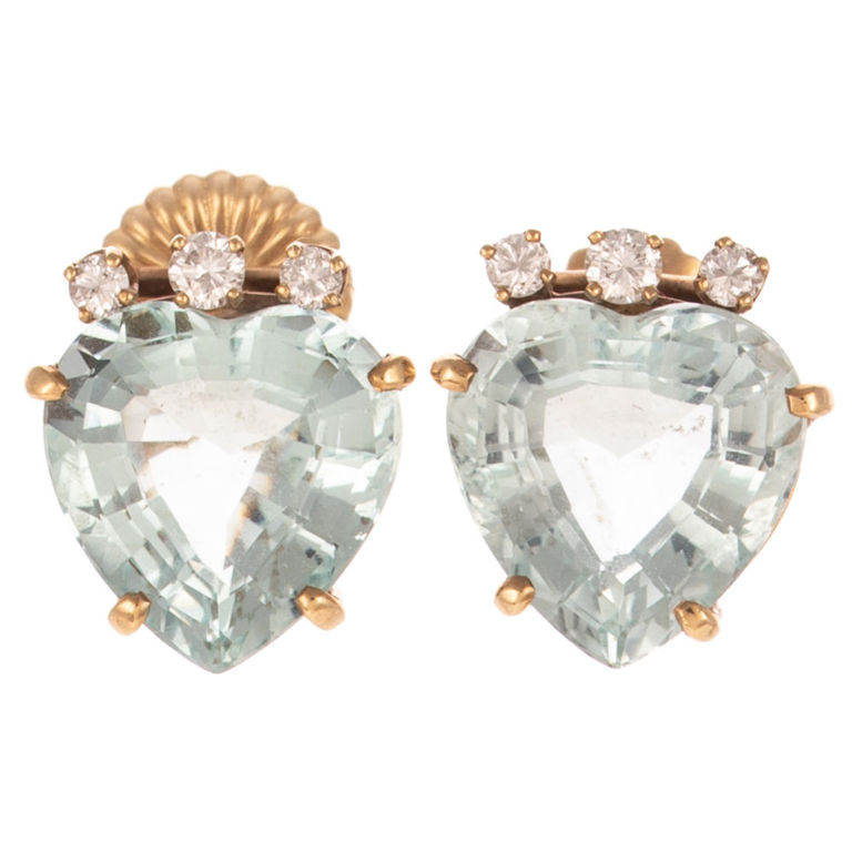 14k Gold Aquamarine and Diamond Stud Earrings