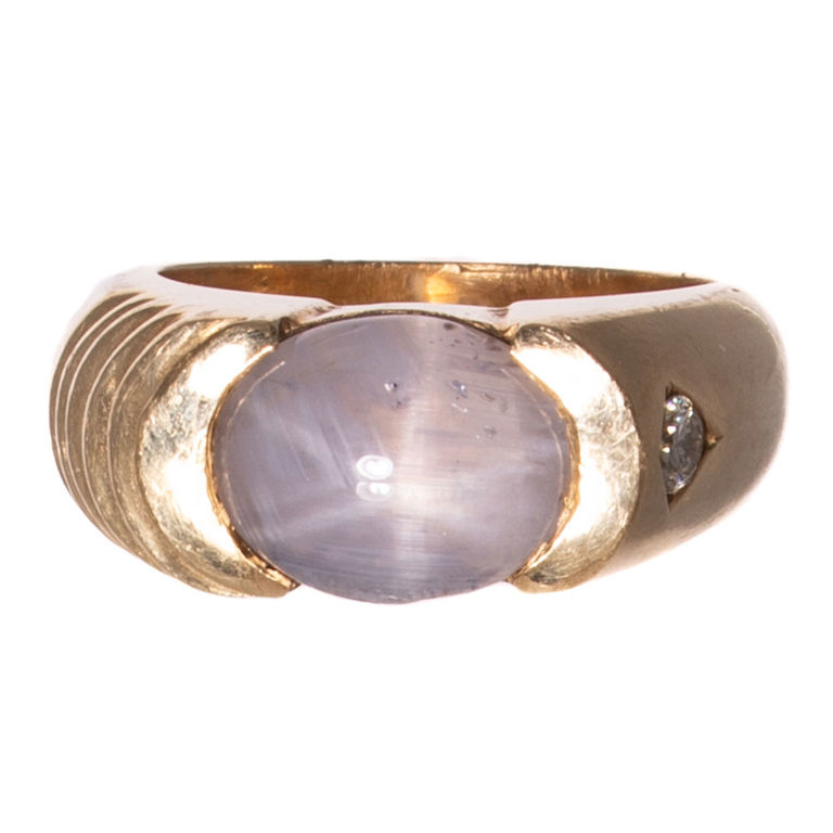 14k Yellow Gold Star Sapphire and Diamond Ring