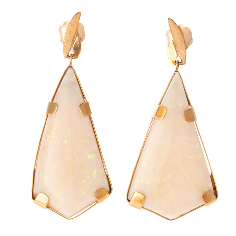 14k Yellow Gold Opal Dangle Earrings