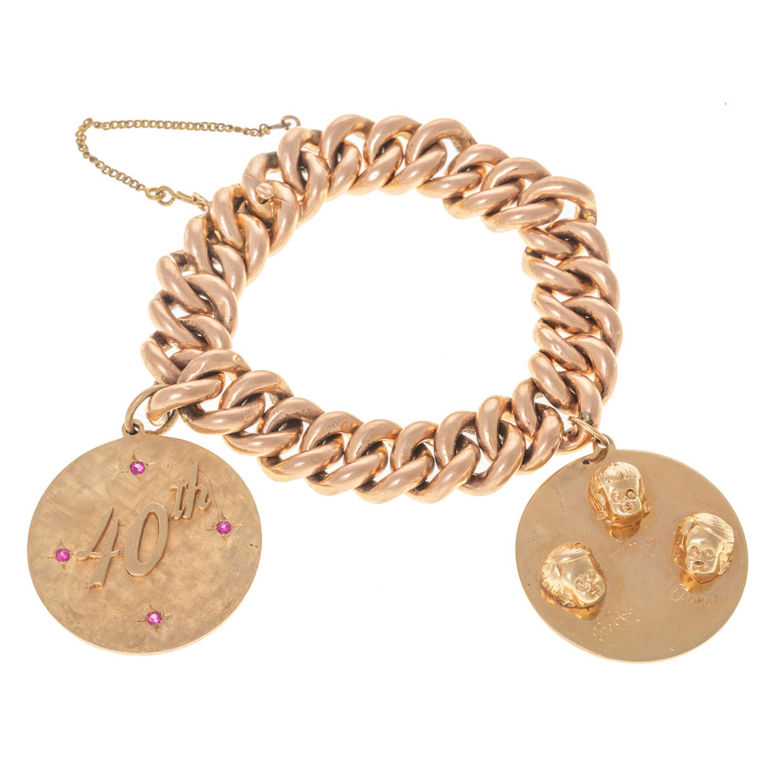 14k Rose and Yellow Gold Ruby Charm Bracelet