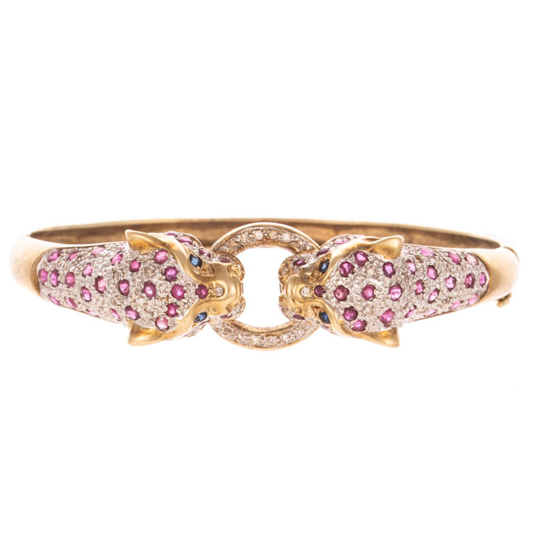 14k Gold Ruby, Diamond and Sapphire Bracelet