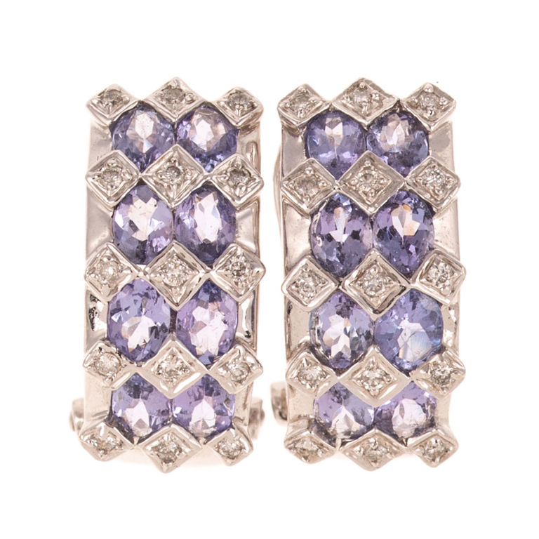 14k White Gold Iolite and Diamond Earrings