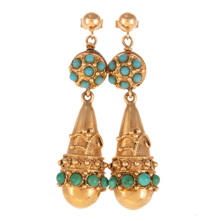 14k Yellow Gold Turquoise Dangle Earrings