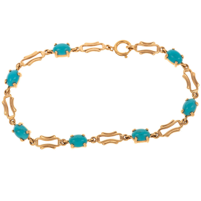 14k Yellow Gold Turquoise Link Bracelet