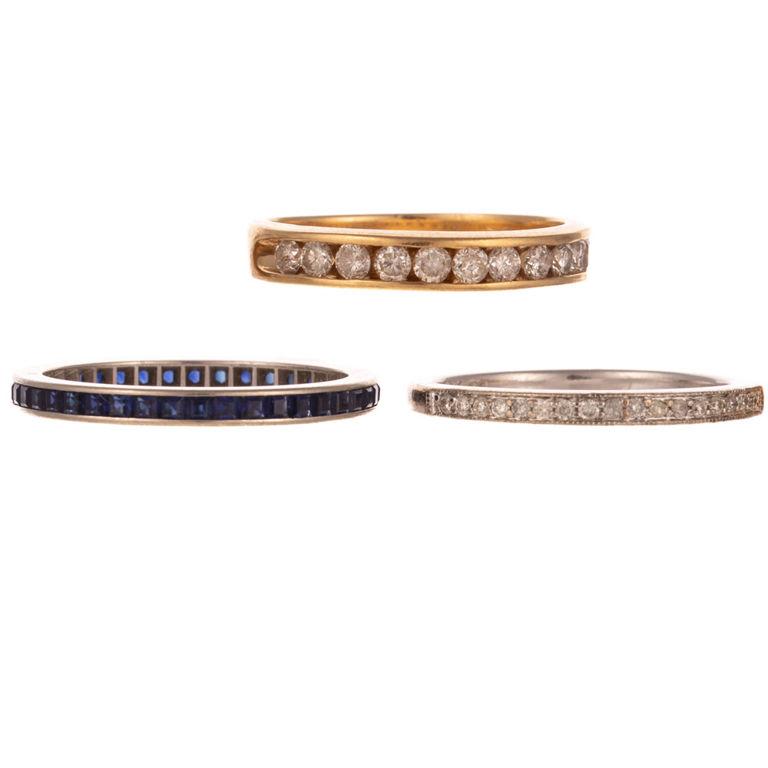 Three 14k Gold Diamond and Sapphire Rings