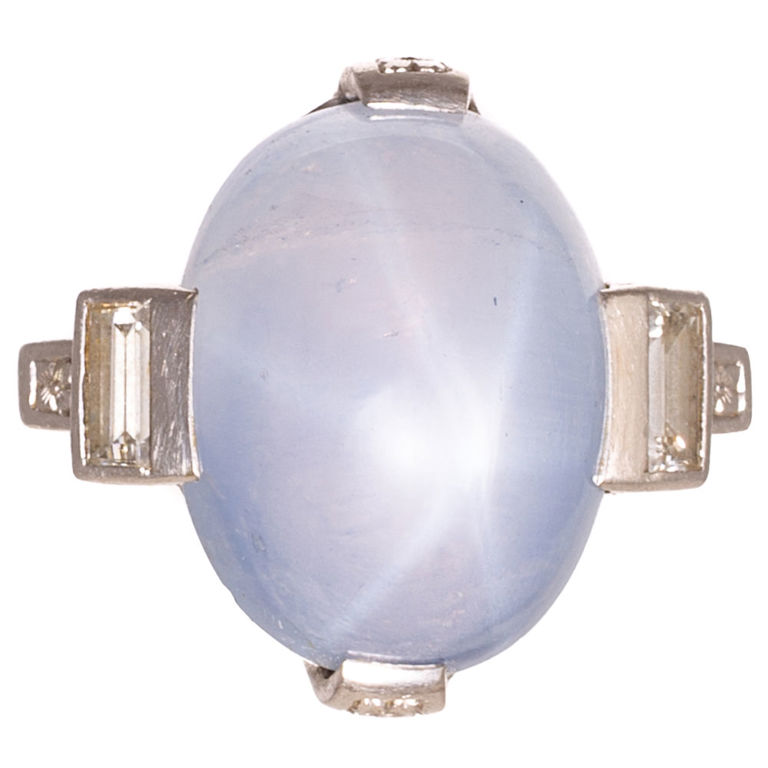 Platinum Star Sapphire and Diamond Ring