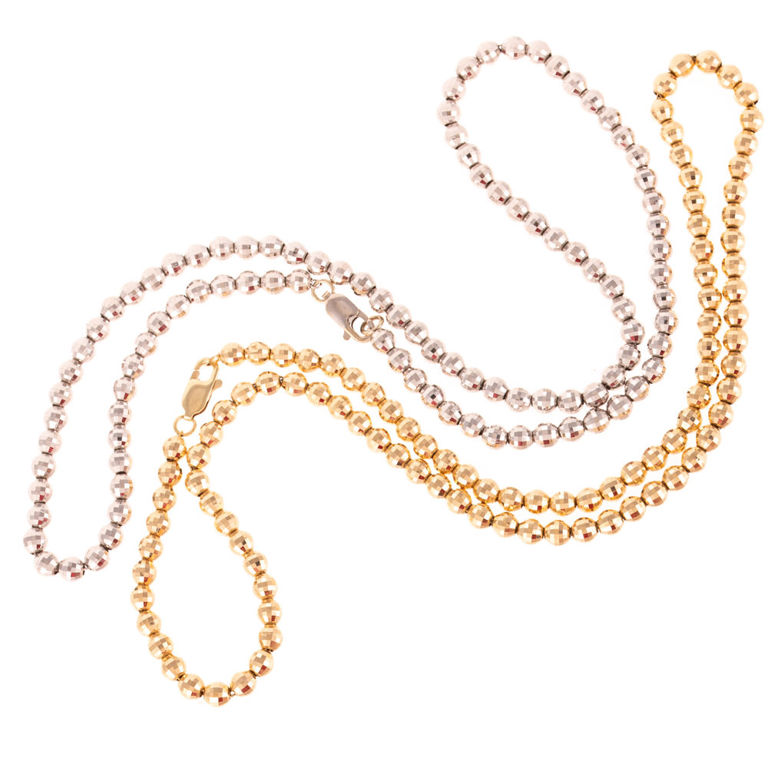 Two 14k Yellow and White Gold Bead Necklaces