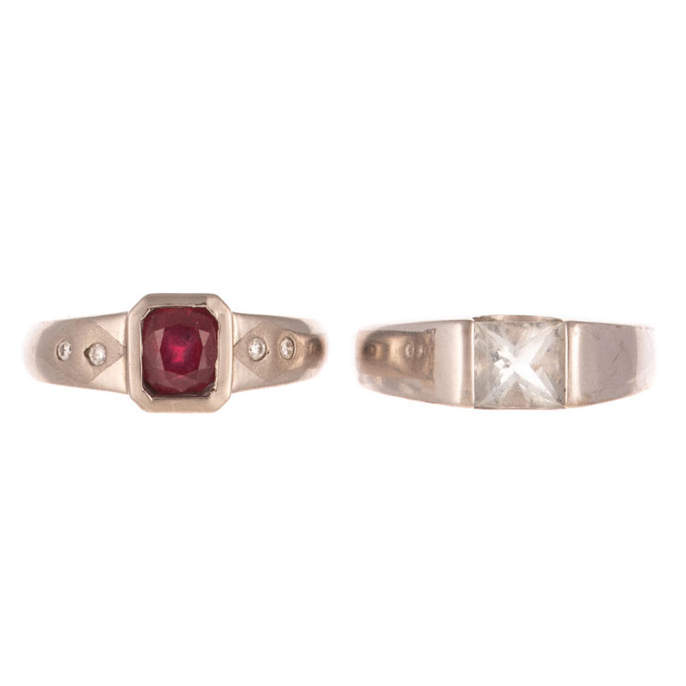 Two 14k White Gold and Palladium Gemstone Ring