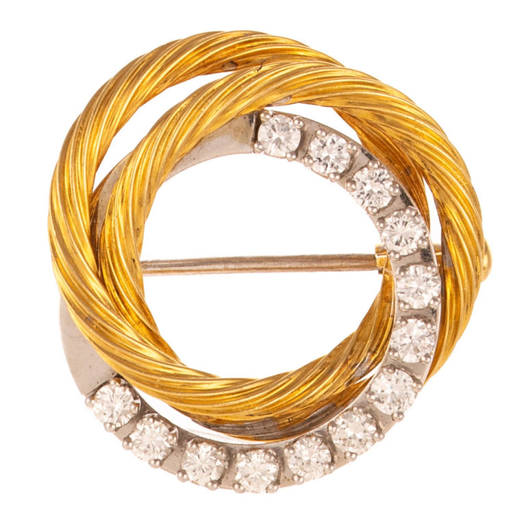18k Yellow and White Gold Diamond Open Knot Brooch