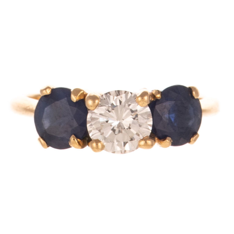 14k Yellow Gold Diamond and Sapphire Ring