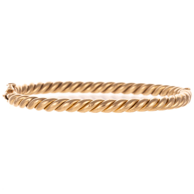 14k Yellow Gold Twisted Hinged Bangle Bracelet